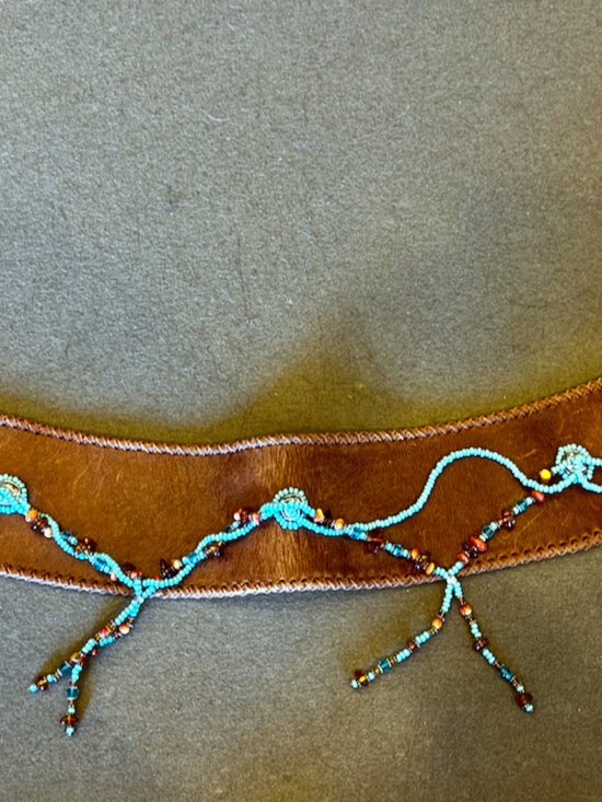 Neiman Marcus Brown Leather Beaded Western Southwestern Belt